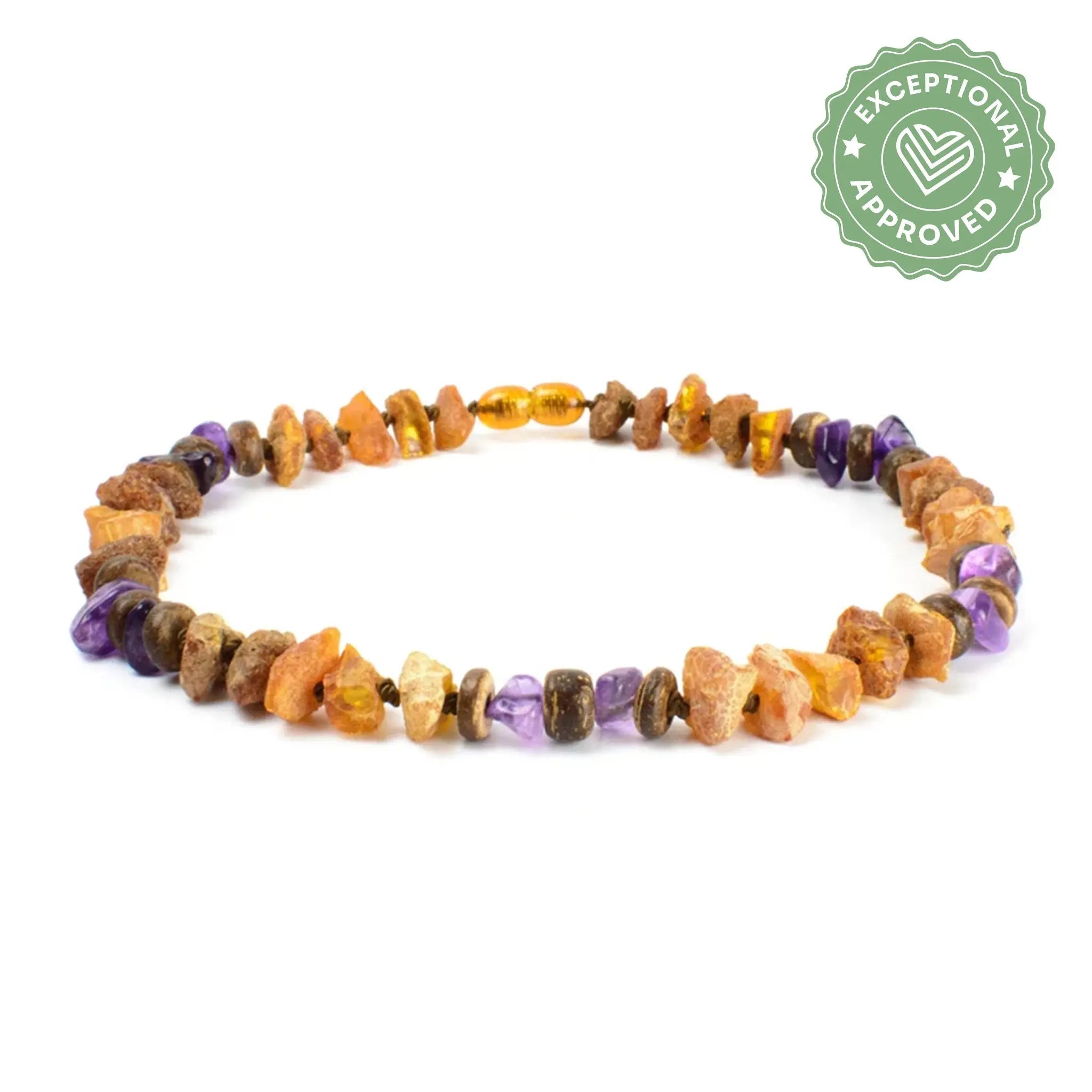 Bernsteinkette mit Amethyst – 🌿 Natürlichkeit trifft Balance 💜 Exceptional - Manufaktur mit Herz