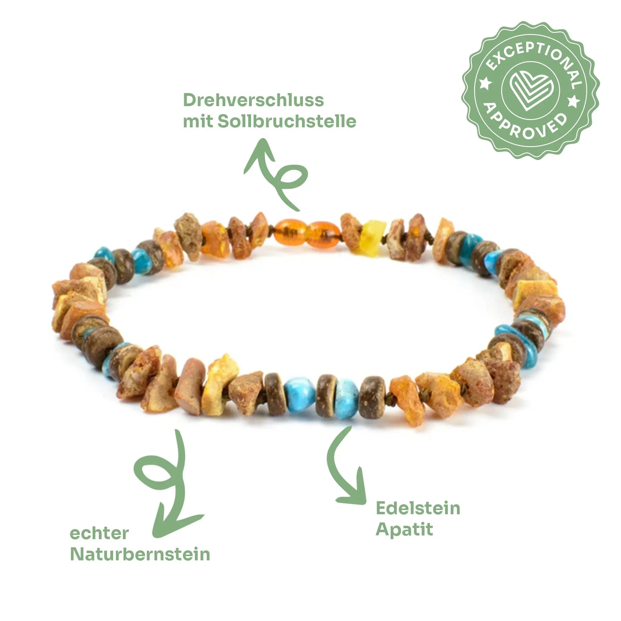 Bernsteinkette mit Apatit – 🌿 Natürlich. Kraftvoll. Einzigartig. 💙 Exceptional - Manufaktur mit Herz