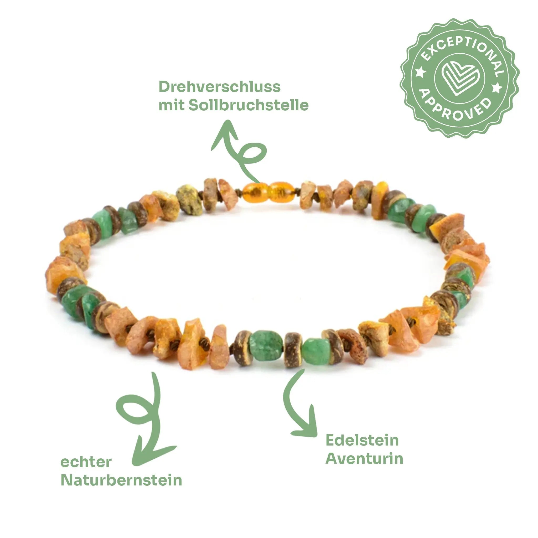 Bernsteinkette mit Aventurin – 🌿 Harmonie trifft Natürlichkeit 💚 Exceptional - Manufaktur mit Herz