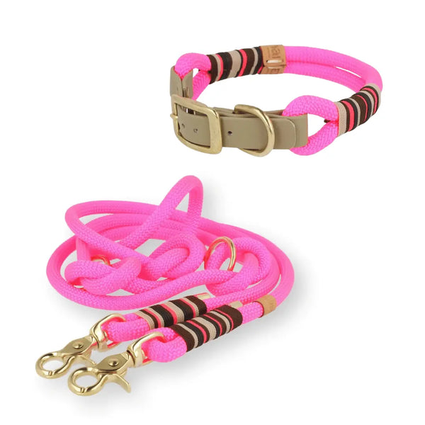 Set | Tauhalsband und Leine 'Flamingo Glow'