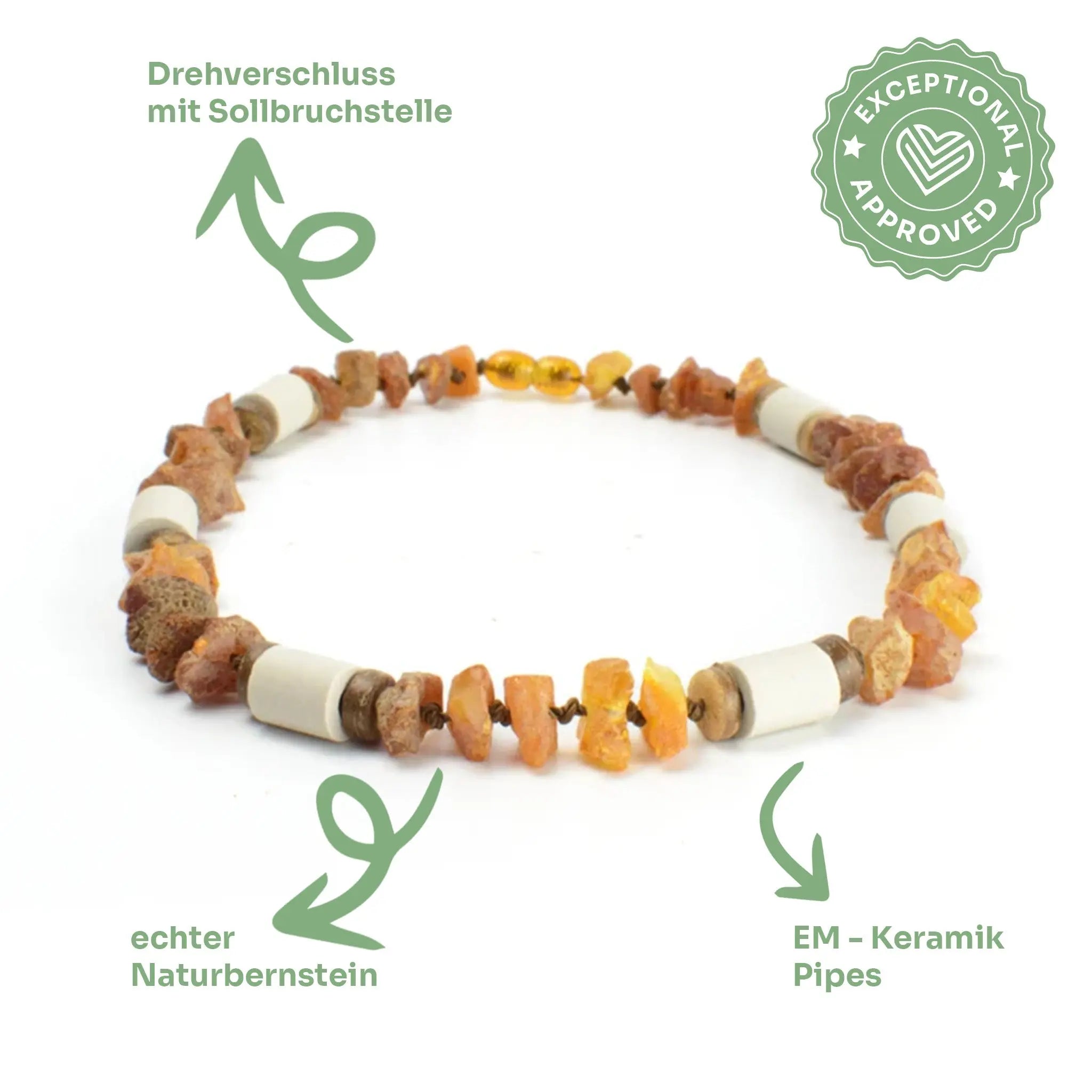 Bernsteinkette mit EM-Keramik – 🌿 Natürlich in Balance. Schön geschützt. 🤍✨ Exceptional - Manufaktur mit Herz