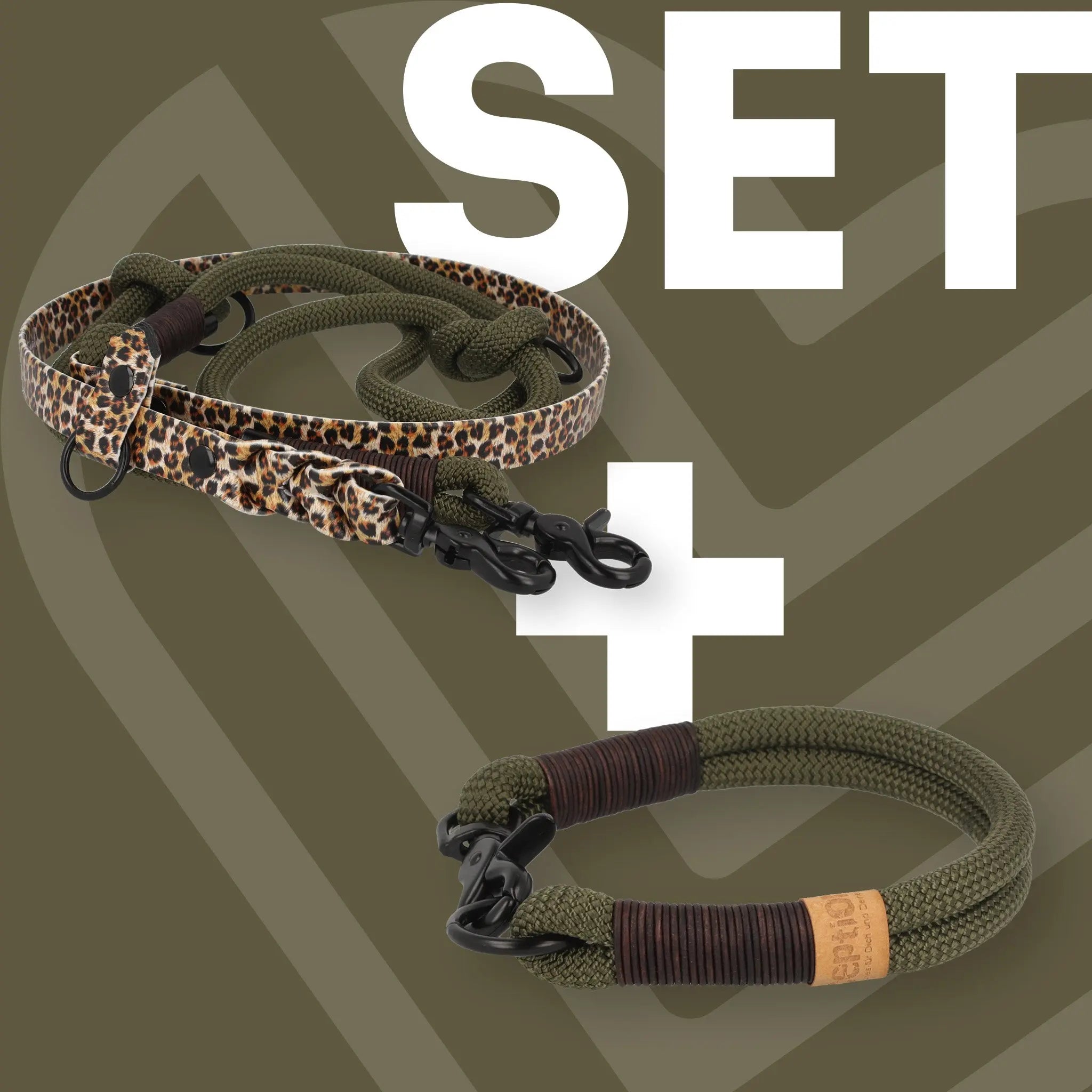 Set | Halsband und Leine aus Tau x BioThane® 'Olive Wildcat' Exceptional - Manufaktur mit Herz