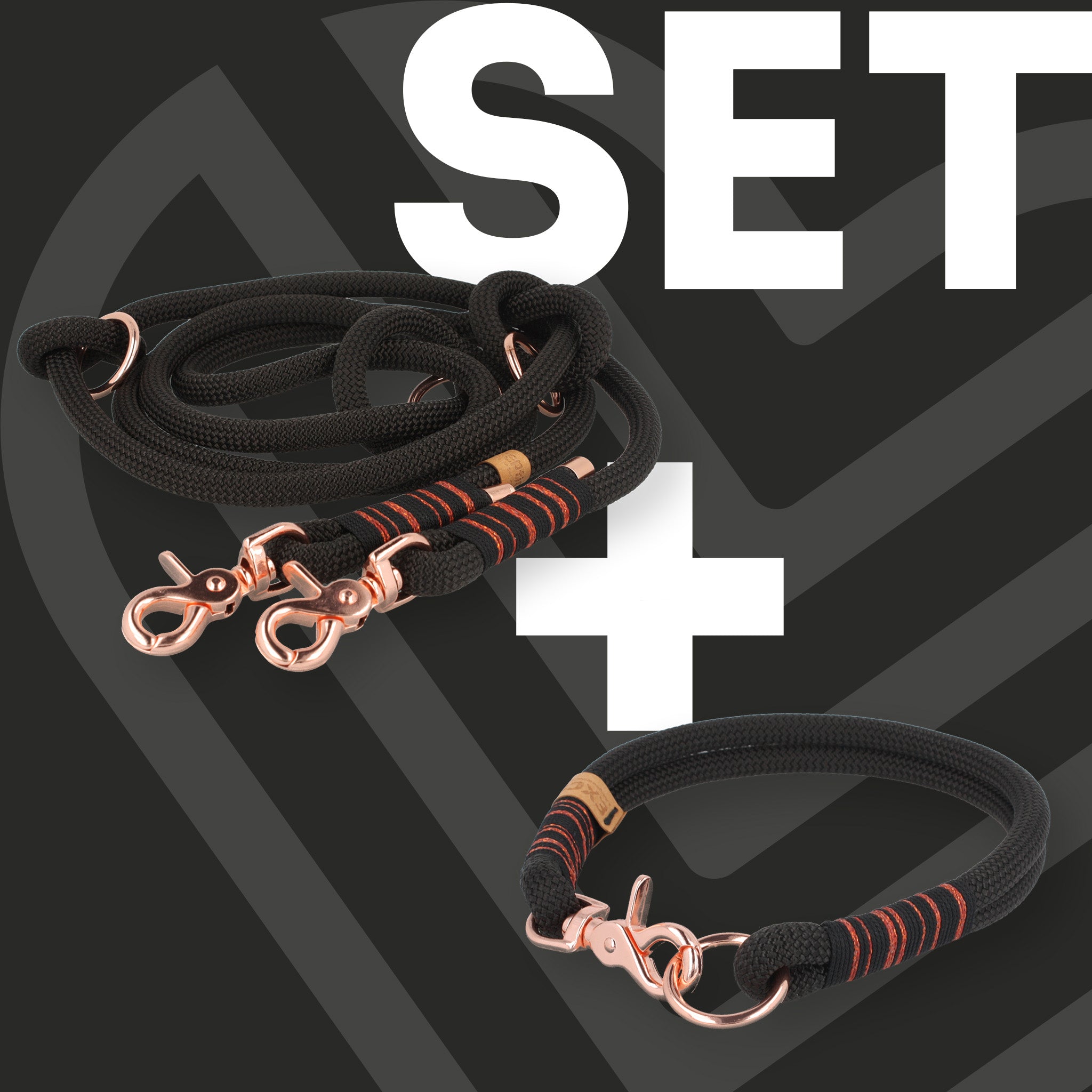 Set | Tauhalsband und Leine 'Noir & Rosé'