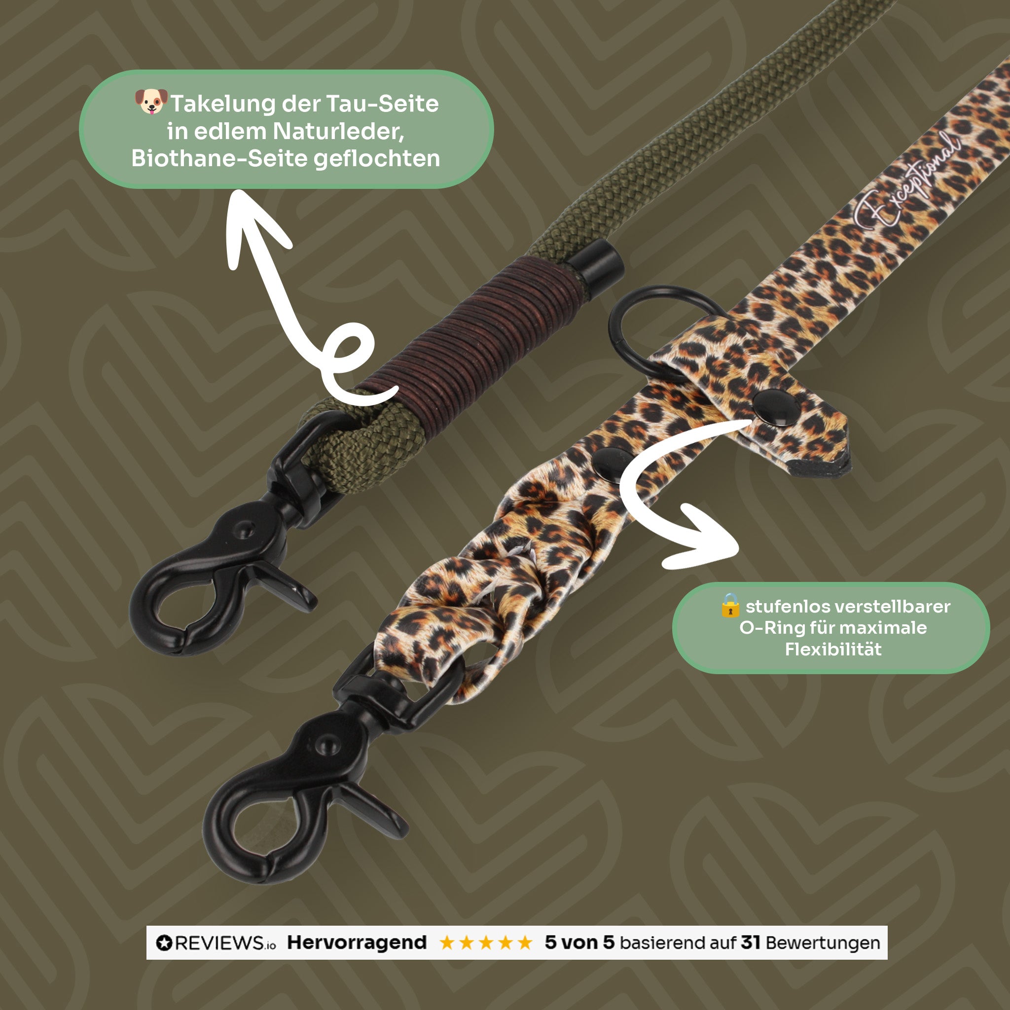 Set | Halsband und Leine aus Tau x BioThane® 'Olive Wildcat'
