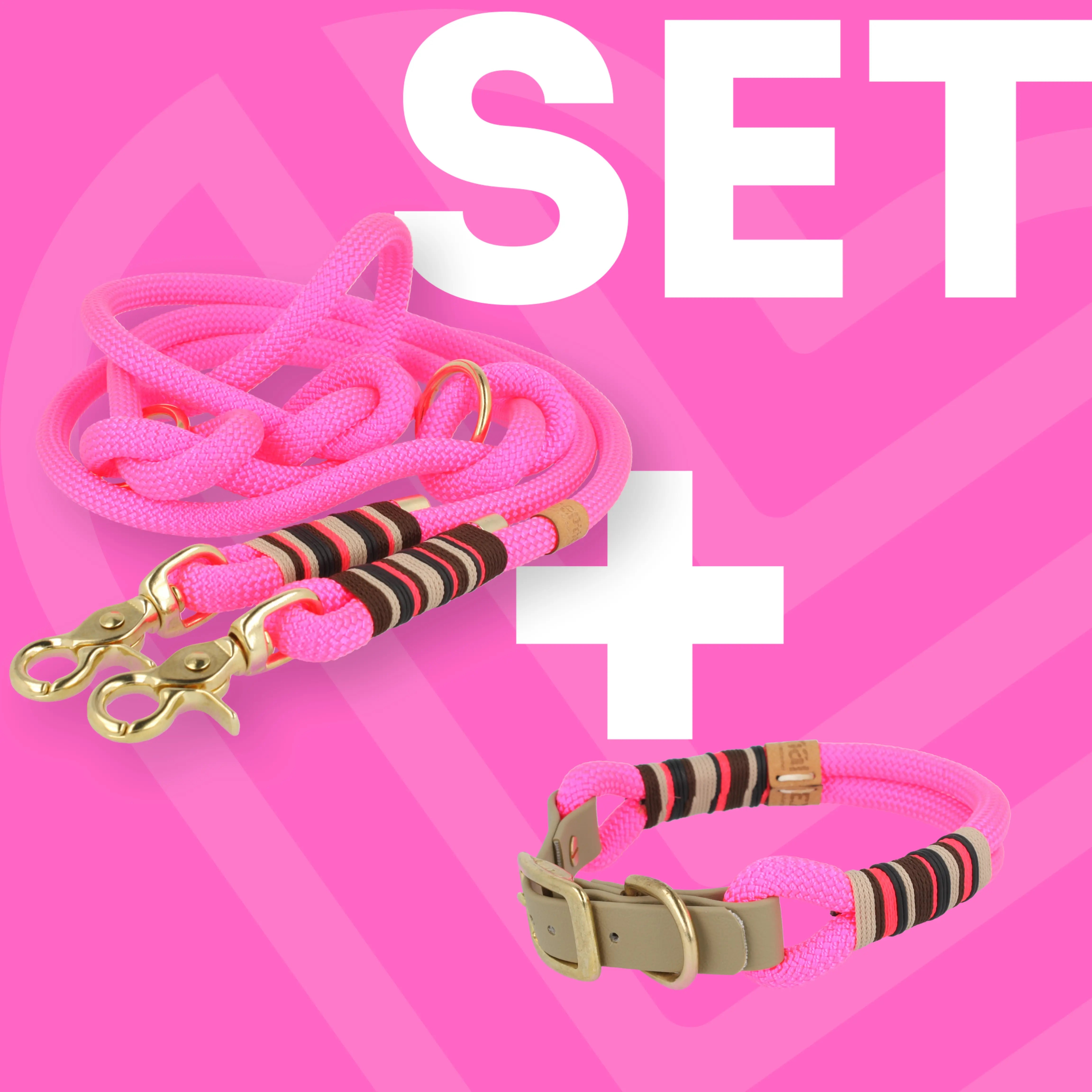 Set | Tauhalsband und Leine 'Flamingo Glow'