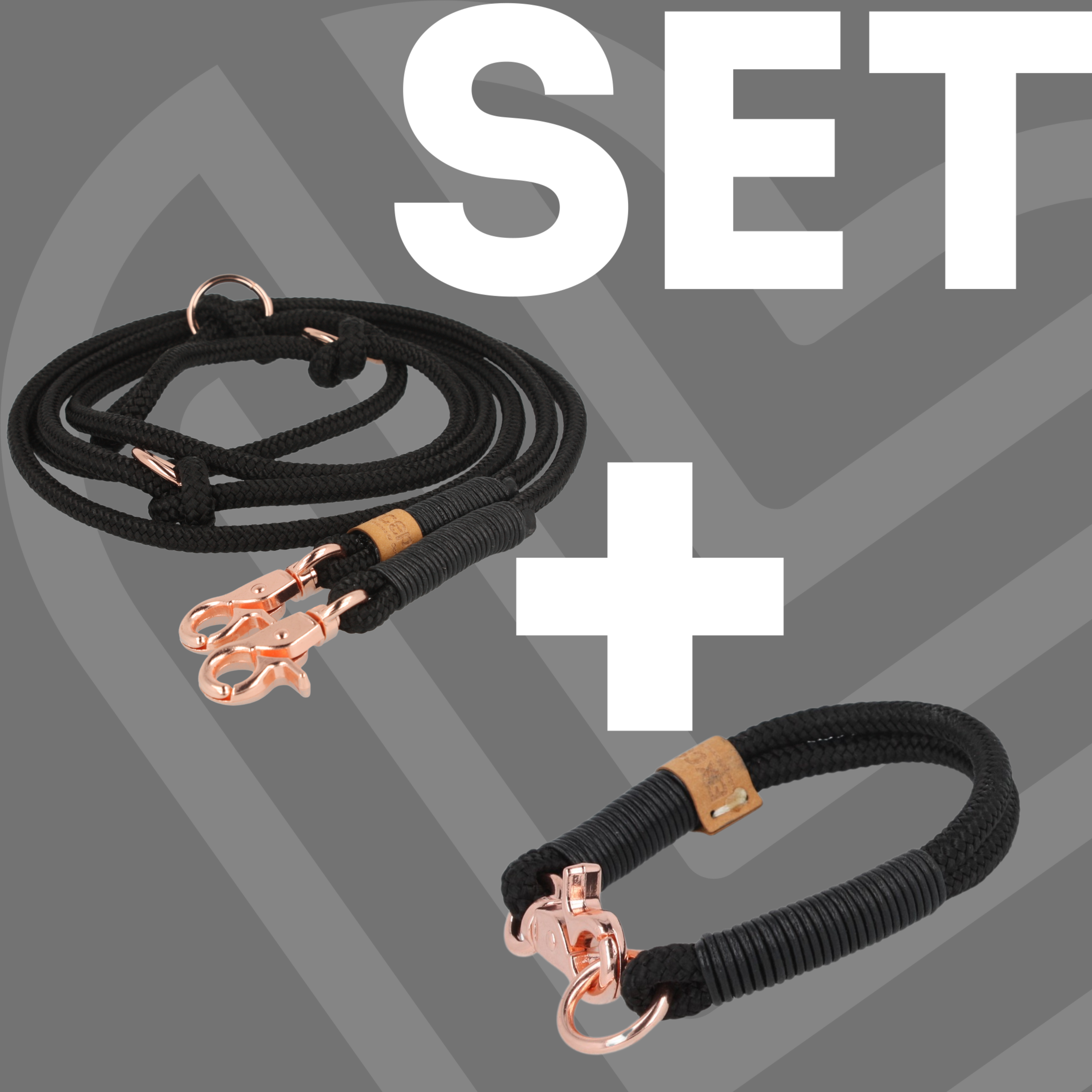 Set small | Tauhalsband und Leine 'Rose in the Dark'