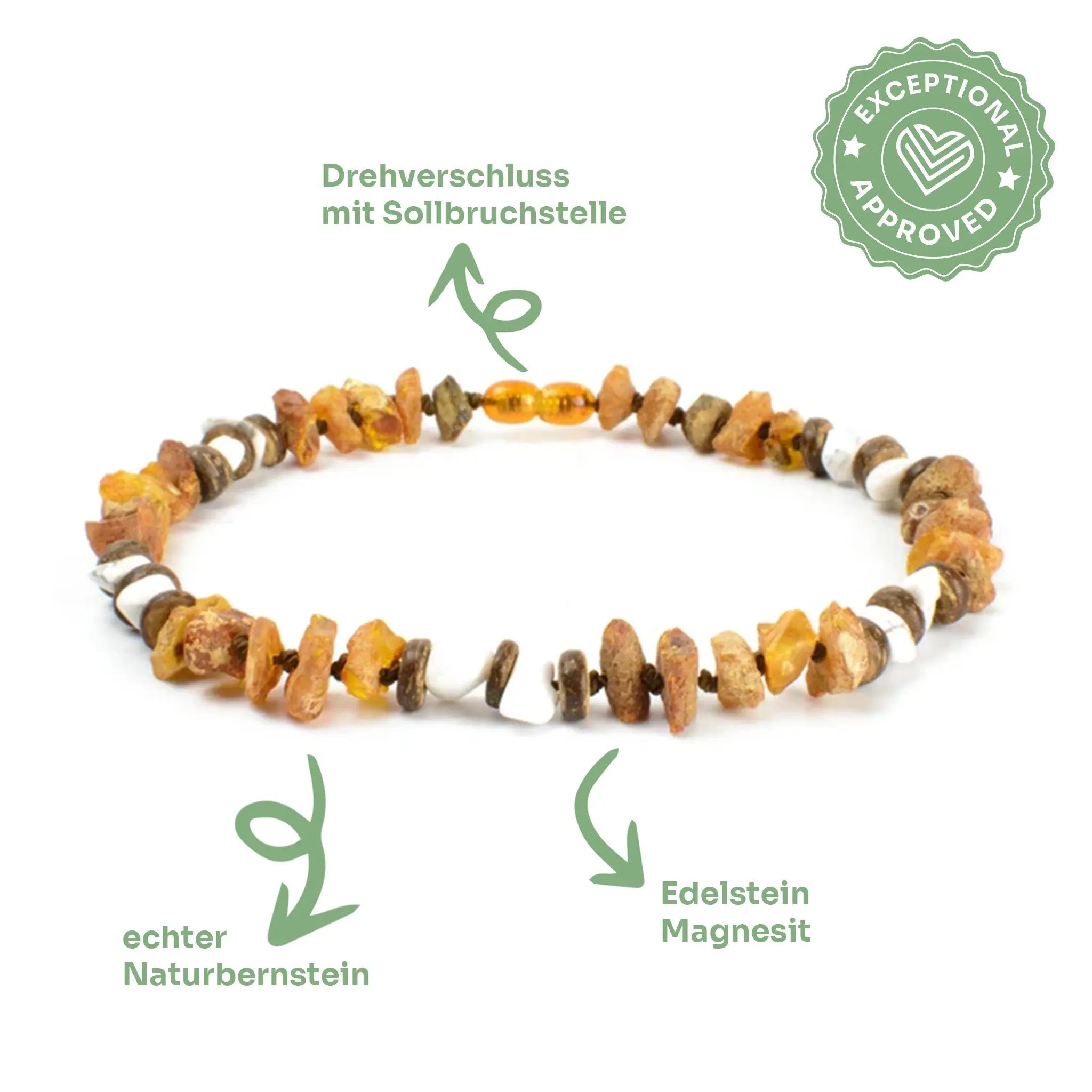 Bernsteinkette mit Magnesit – 🌿 Sanfte Stärke für besondere Seelen 🤍 Exceptional - Manufaktur mit Herz