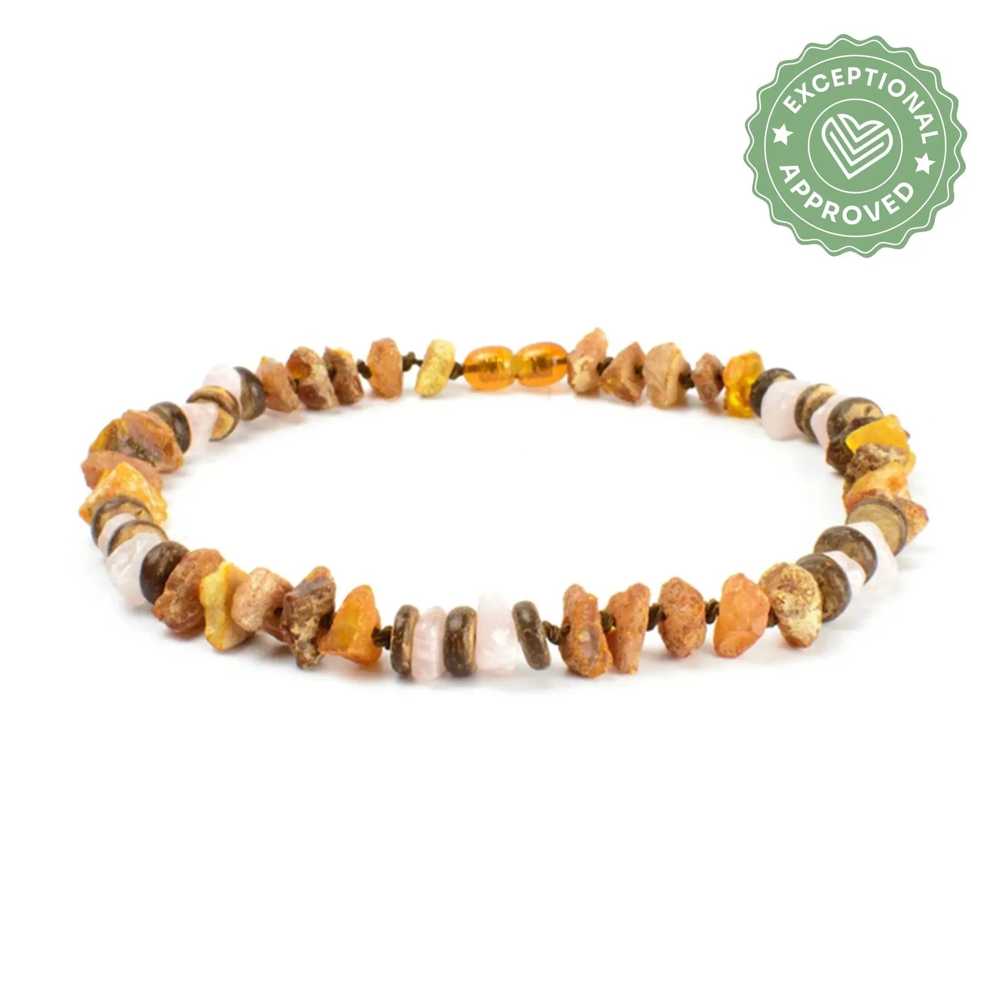 Bernsteinkette mit Rosenquarz – 🌿 Liebe in ihrer natürlichsten Form 💗 Exceptional - Manufaktur mit Herz