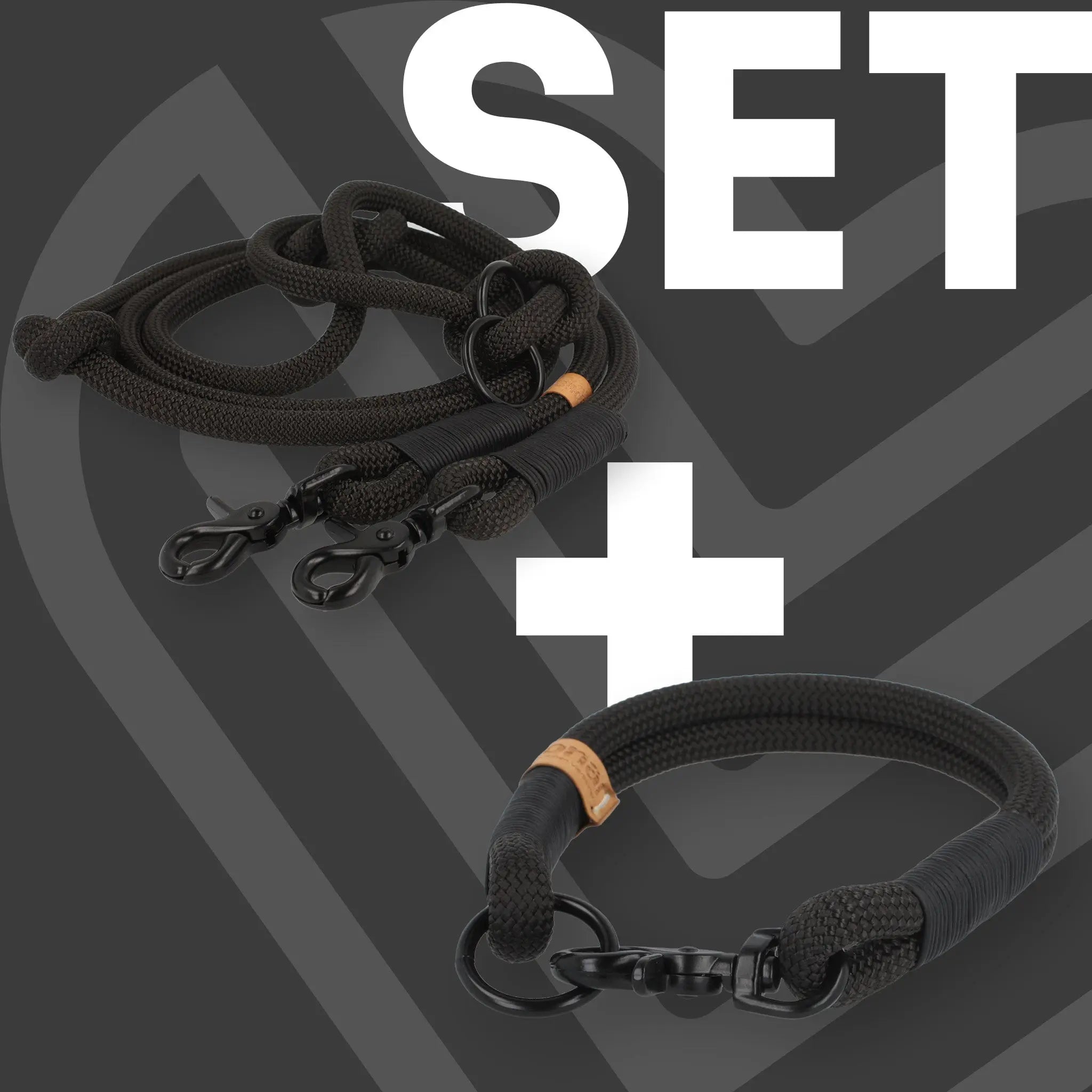 Set | Tauhalsband und Leine 'Black Essence' Exceptional - Manufaktur mit Herz