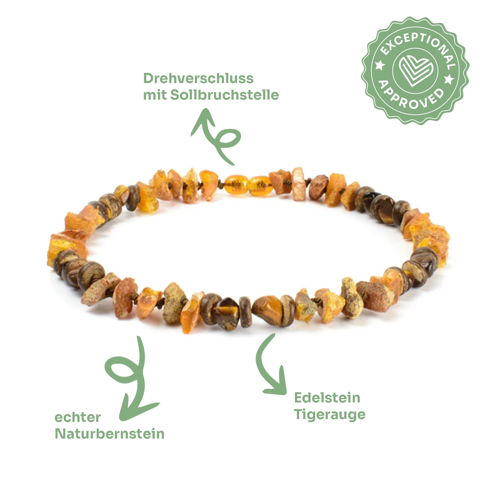 Bernsteinkette mit Tigerauge – 🌿 Stärke. Klarheit. Schutz. 🐅