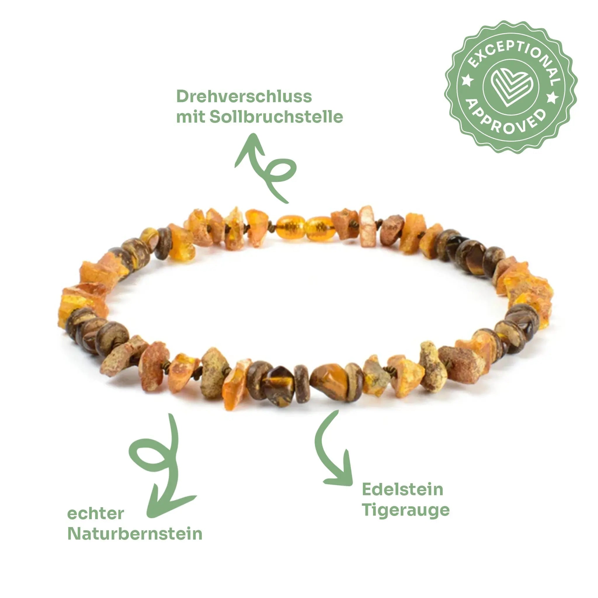 Bernsteinkette mit Tigerauge – 🌿 Stärke. Klarheit. Schutz. 🐅 Exceptional - Manufaktur mit Herz