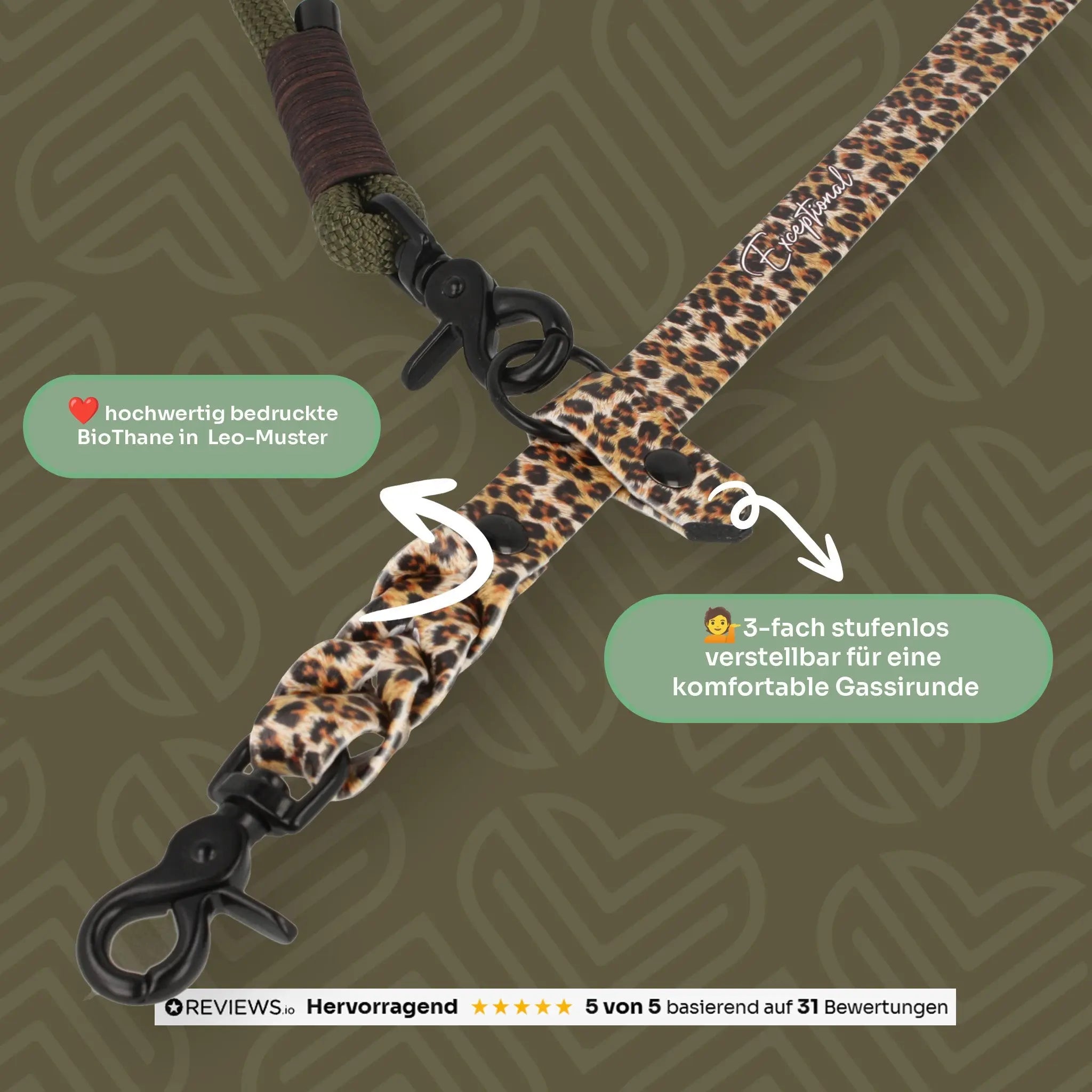 Hundeleine aus Tau x BioThane® 'Olive Wildcat' Exceptional - Manufaktur mit Herz