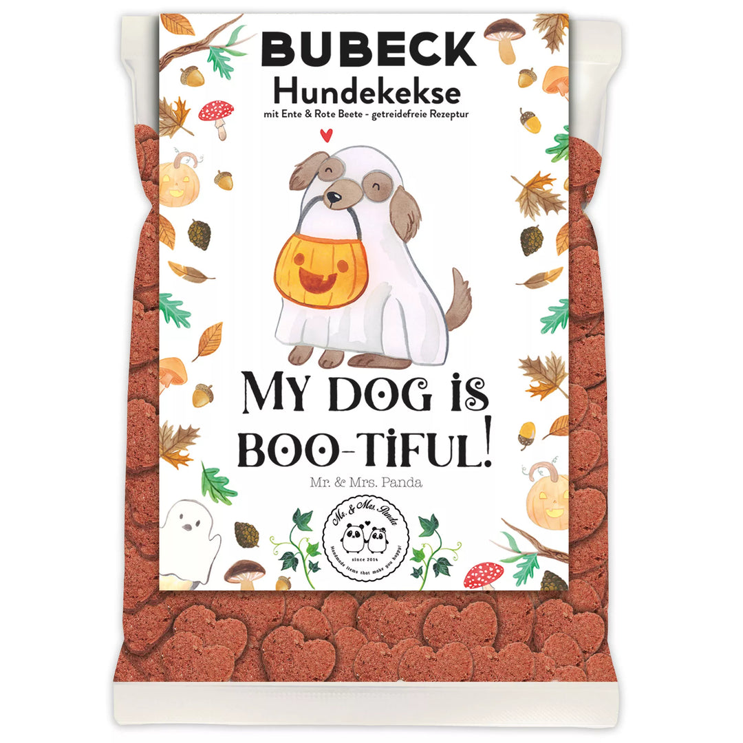 Mr. & Mrs. Panda Halloween-Hundekekse 210 g von Bubeck – Tüte mit Geisterhund-Motiv My Dog is Bootiful
