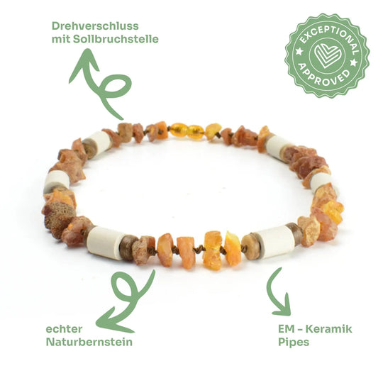 Bernsteinkette mit EM-Keramik – 🌿 Natürlich in Balance. Schön geschützt. 🤍✨ Exceptional - Manufaktur mit Herz