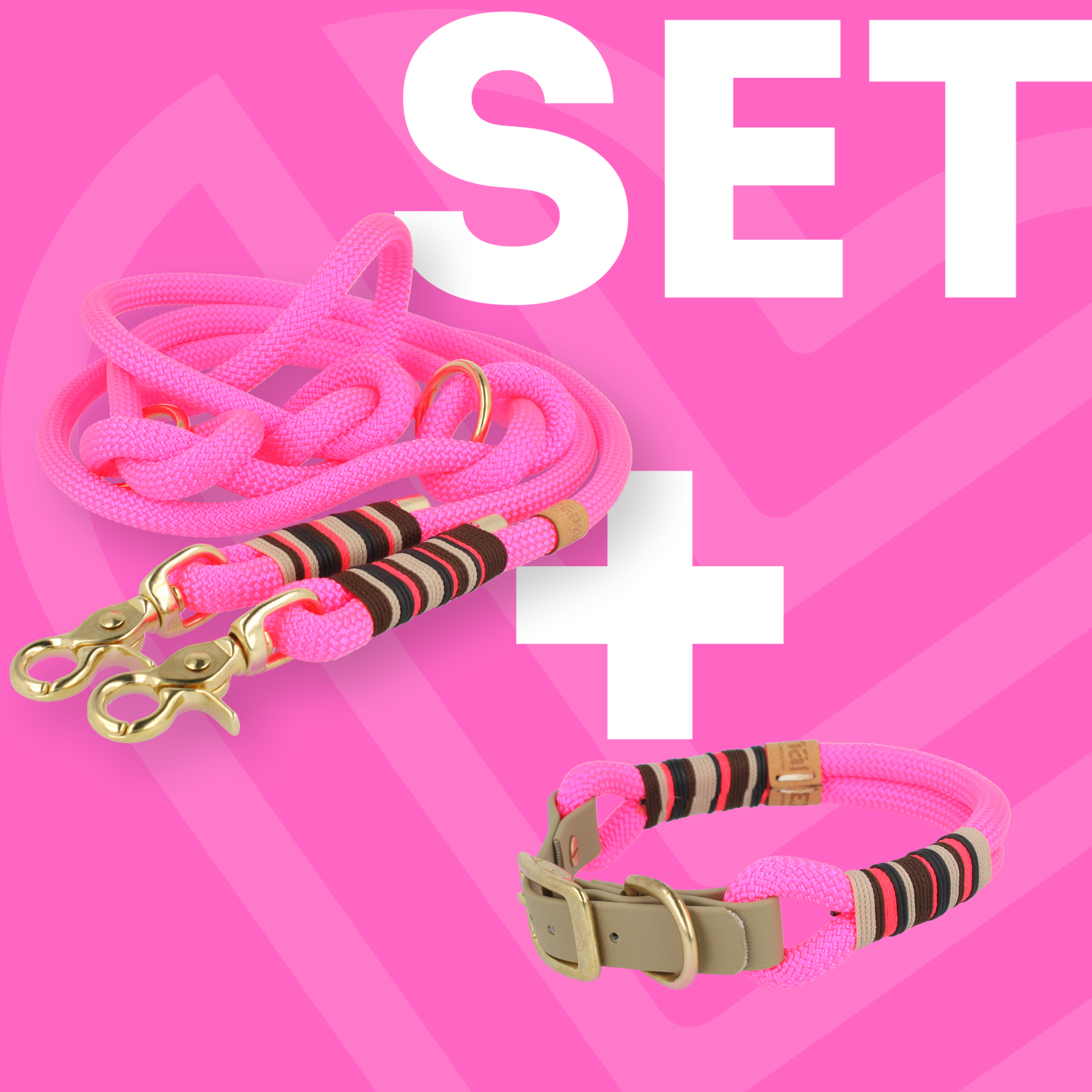 Set | Tauhalsband und Leine 'Flamingo Glow'