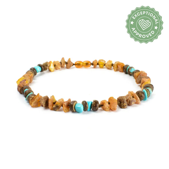 Bernsteinkette mit Türkis – 🌿 Schutz. Balance. Freiheit. 💎🐾 Exceptional - Manufaktur mit Herz