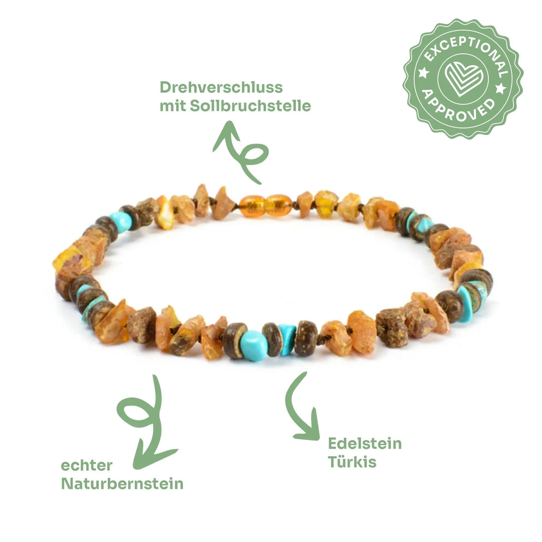 Bernsteinkette mit Türkis – 🌿 Schutz. Balance. Freiheit. 💎🐾 Exceptional - Manufaktur mit Herz