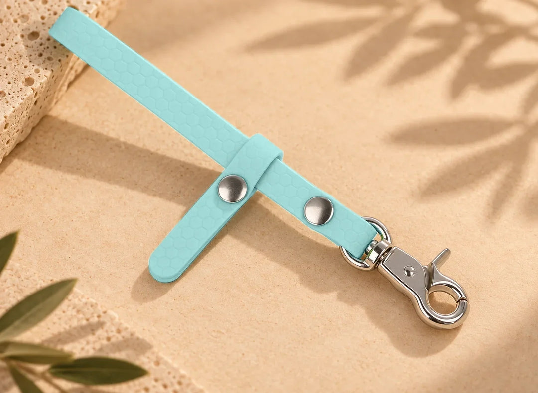 Schleppleinenhalter Hexa Pastellblau, einzeln mit Karabiner – Exceptional