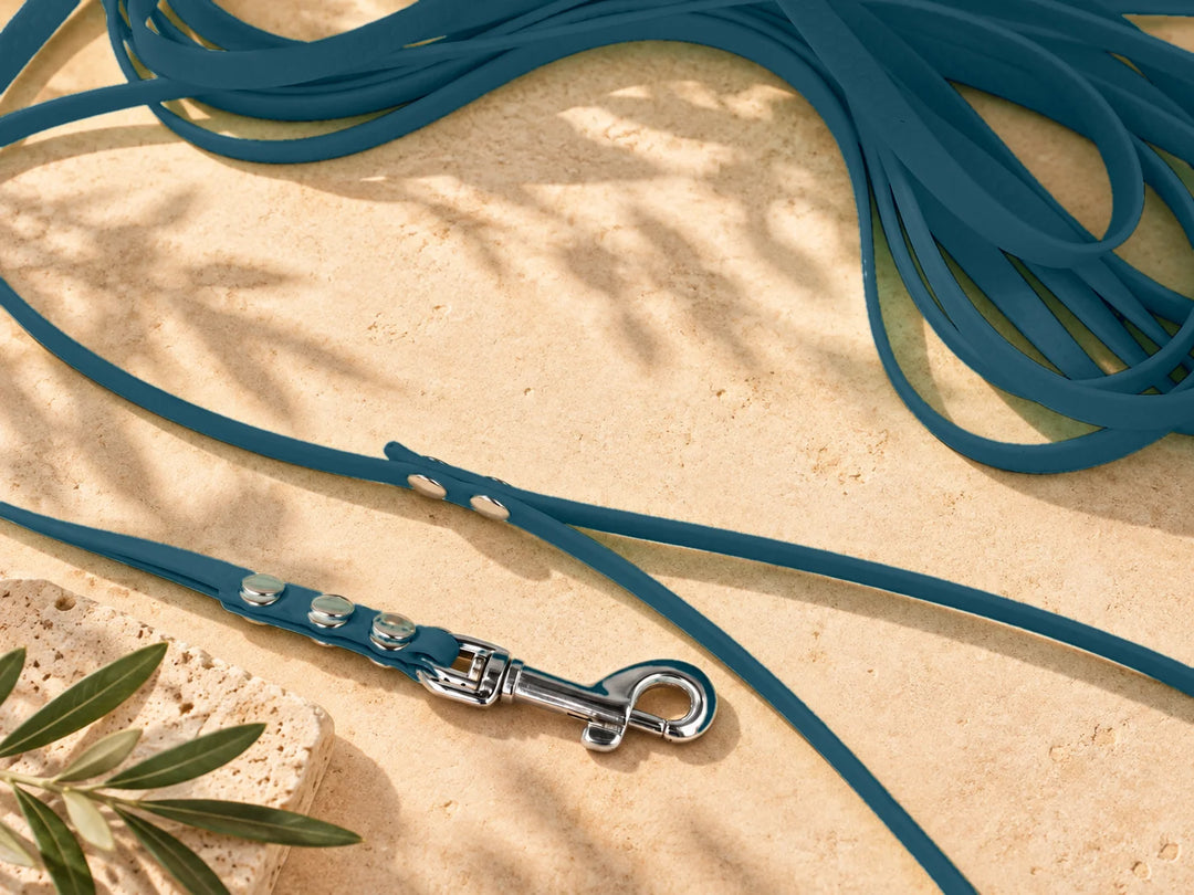 Hexa Schleppleine Petroleum, ausgelegt, Detail Karabiner auf Stein – Exceptional