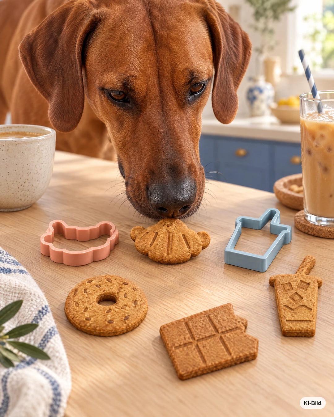 Hund schnuppert an Hundekeksen aus dem Ausstecher-Set Bäckerei #set_b-ckerei