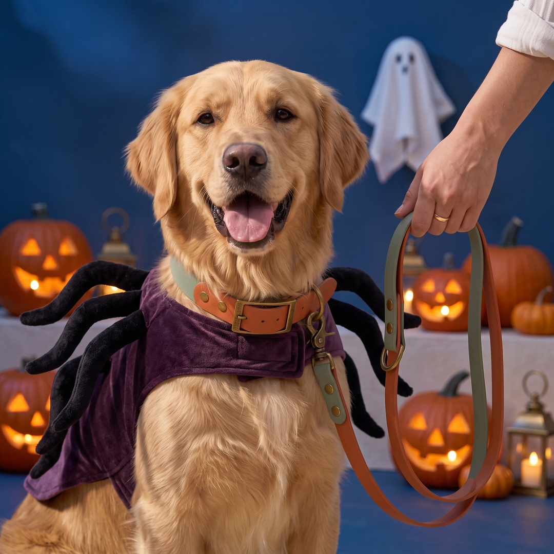 Set 'Heritage Green' – BioThane® Halsband und Leine, Halloween-Edition mit Golden Retriever, Exceptional