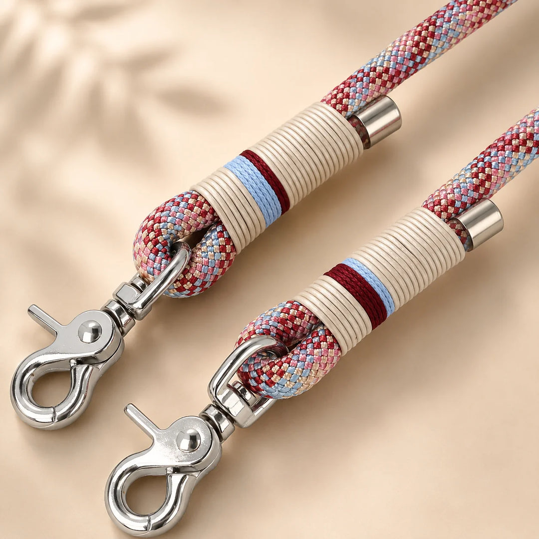 Karabiner und cremefarbene Wicklung der Tauleine Cala Notte im Detail