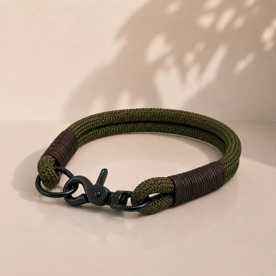 Set | Halsband und Leine aus Tau x BioThane® 'Olive Wildcat'