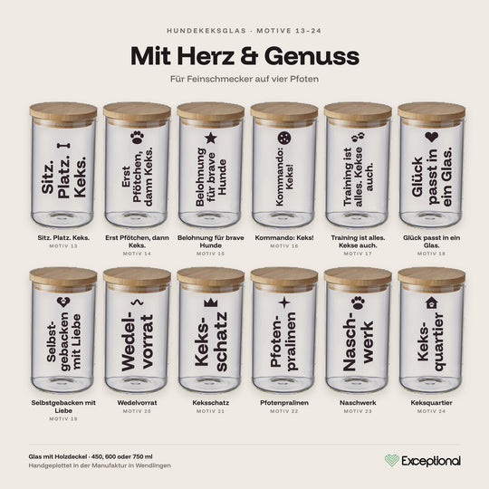 Hundekeksglas mit Spruch – Übersicht Motive Mit Herz & Genuss