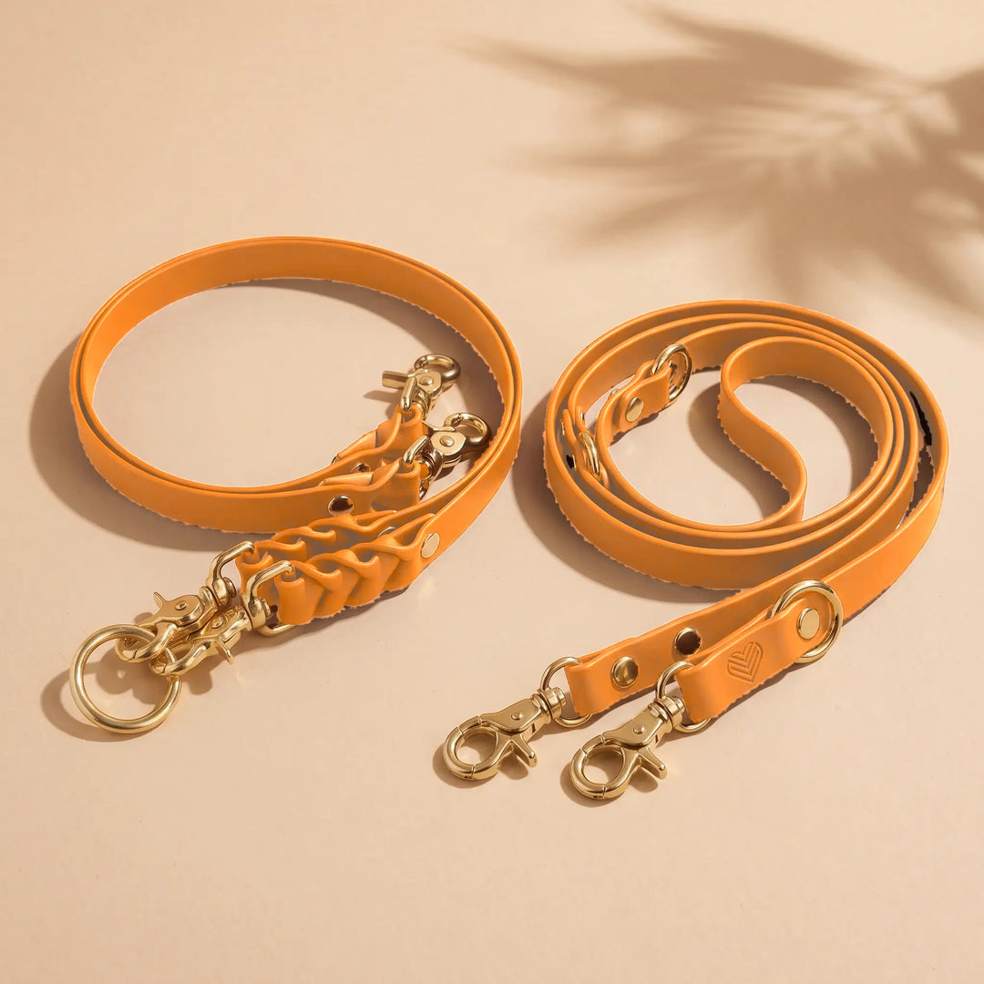 Koppelleine aus BioThane® in Burnt Orange für 2 oder mehr Hunde – Komplett-Set mit Leine und 2 Verbindungsteilen, Exceptional
