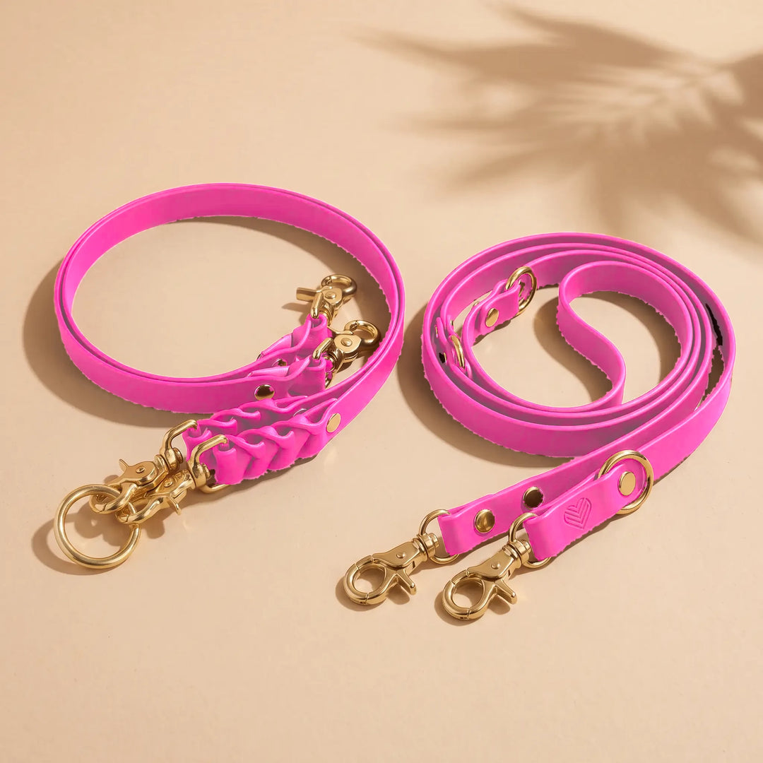 Koppelleine aus BioThane® in Passion Pink für 2 oder mehr Hunde – Komplett-Set mit Leine und 2 Verbindungsteilen, Exceptional