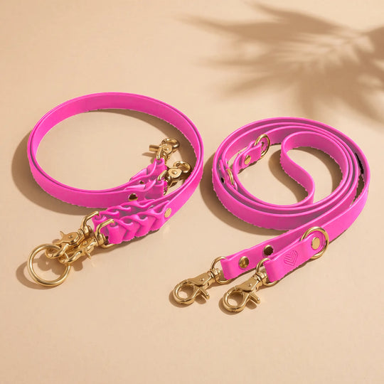 Koppelleine aus BioThane® in Passion Pink für 2 oder mehr Hunde – Komplett-Set mit Leine und 2 Verbindungsteilen, Exceptional