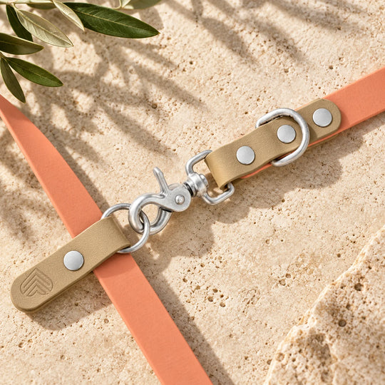 Detail der BioThane Hundeleine Moonstone Peach: Karabiner in Silber am O-Ring - Exceptional