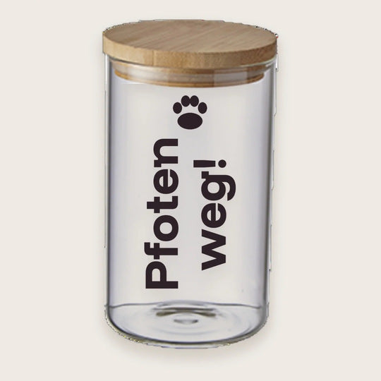 Hundekeksglas mit Holzdeckel und Spruch „Pfoten weg!“ – handgeplottet bei Exceptional