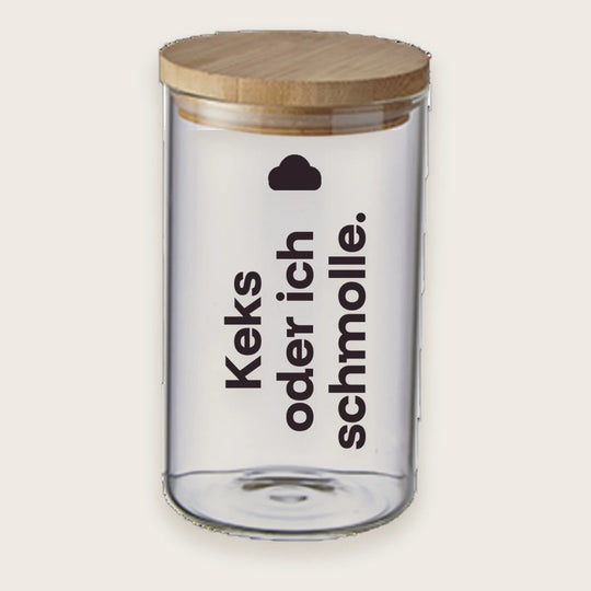 Hundekeksglas mit Holzdeckel und Spruch „Keks oder ich schmolle.“ – handgeplottet bei Exceptional