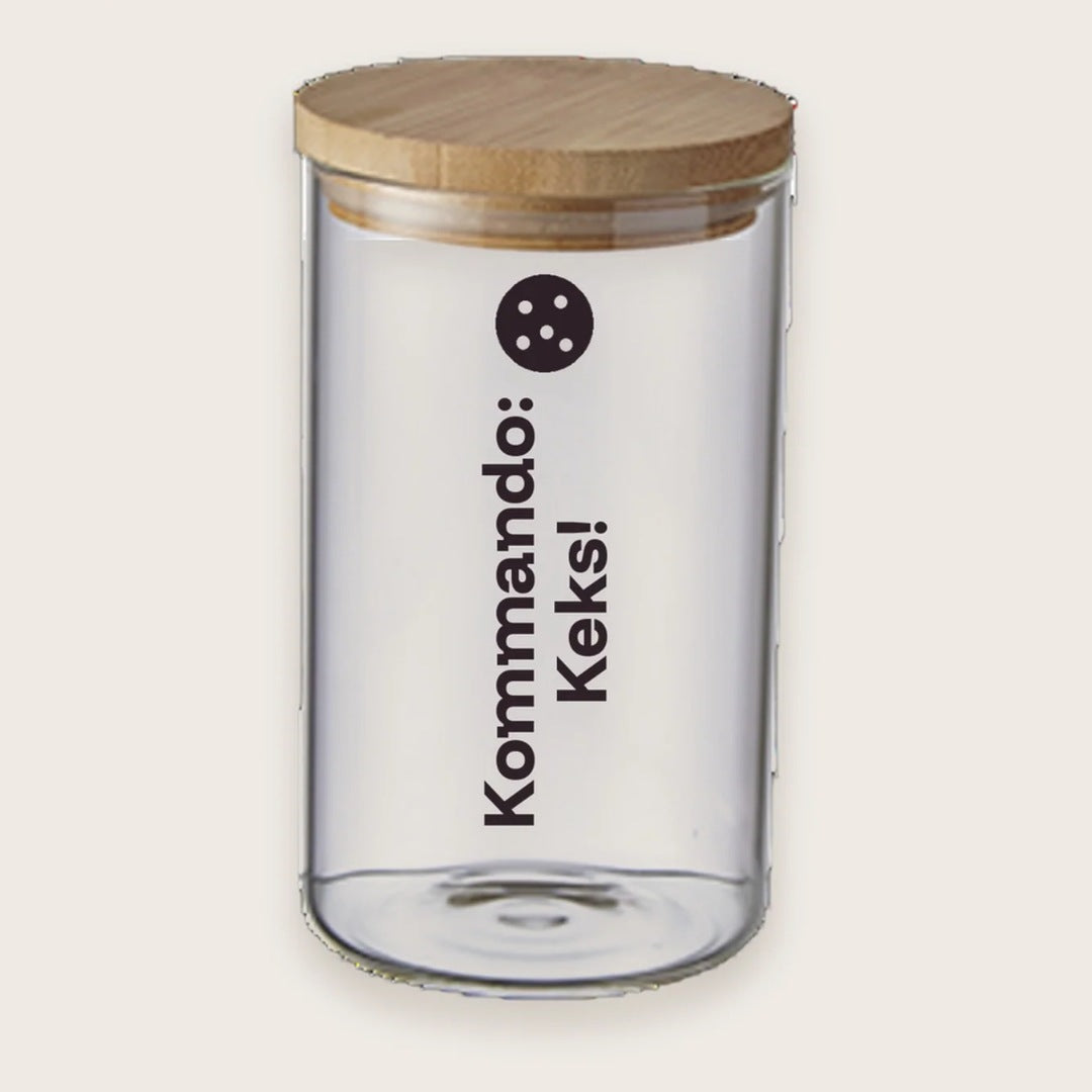 Hundekeksglas mit Holzdeckel und Spruch „Kommando: Keks!“ – handgeplottet bei Exceptional
