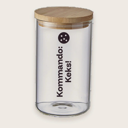 Hundekeksglas mit Holzdeckel und Spruch „Kommando: Keks!“ – handgeplottet bei Exceptional