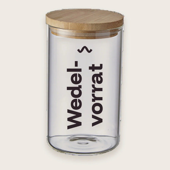 Hundekeksglas mit Holzdeckel und Spruch „Wedelvorrat“ – handgeplottet bei Exceptional