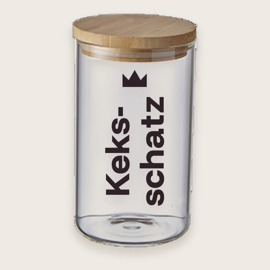 Hundekeksglas mit Holzdeckel und Spruch „Keksschatz“ – handgeplottet bei Exceptional