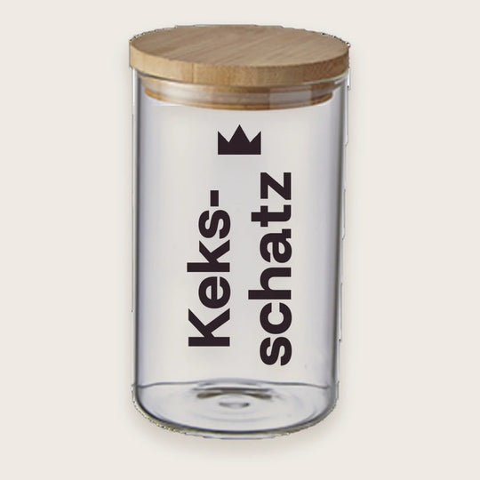 Hundekeksglas mit Holzdeckel und Spruch „Keksschatz“ – handgeplottet bei Exceptional