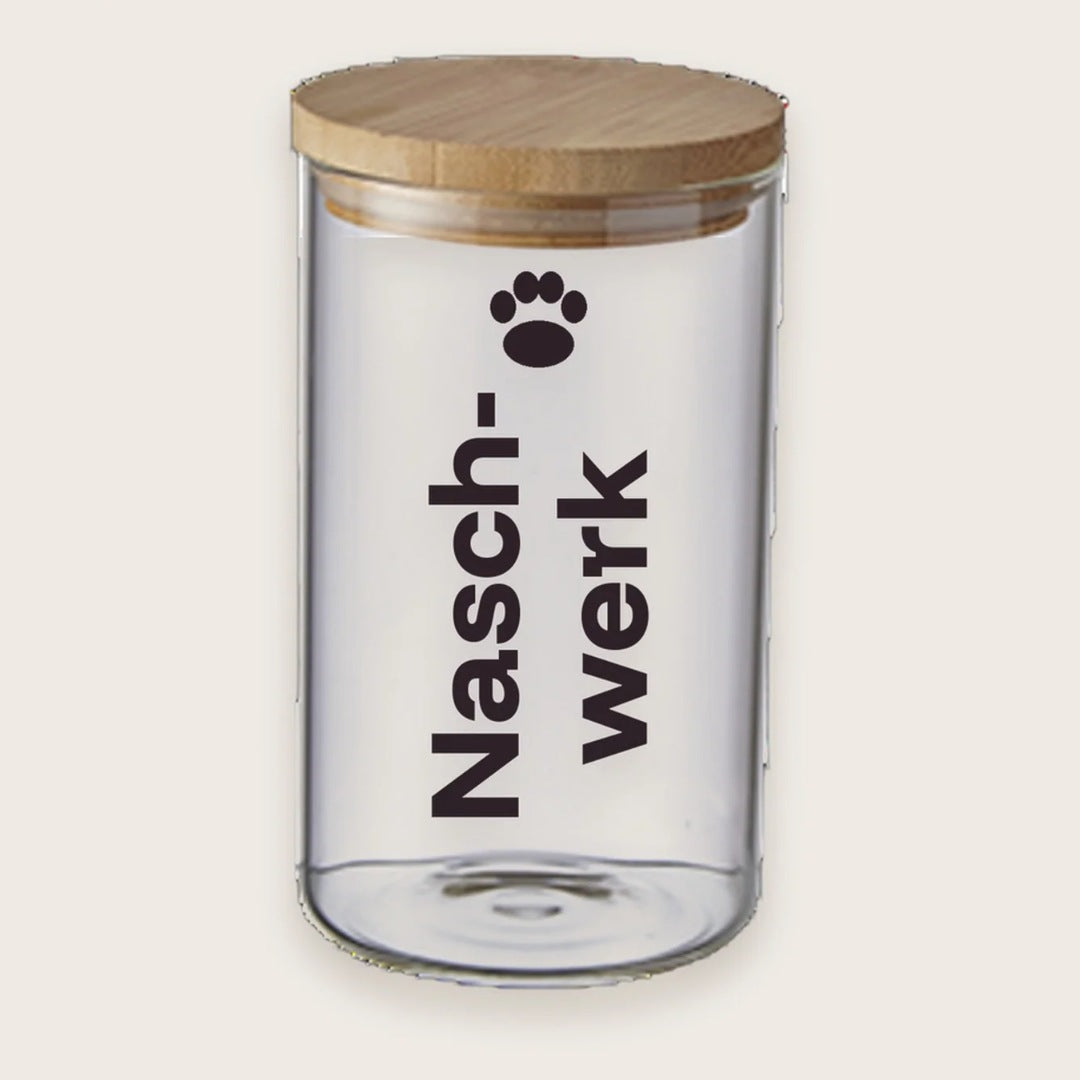 Hundekeksglas mit Holzdeckel und Spruch „Naschwerk“ – handgeplottet bei Exceptional