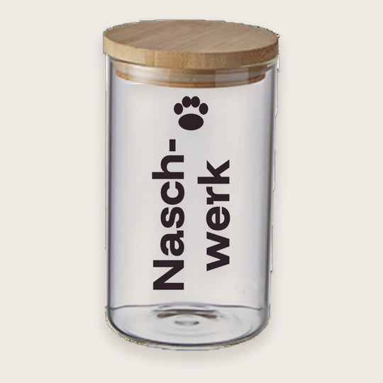 Hundekeksglas mit Holzdeckel und Spruch „Naschwerk“ – handgeplottet bei Exceptional