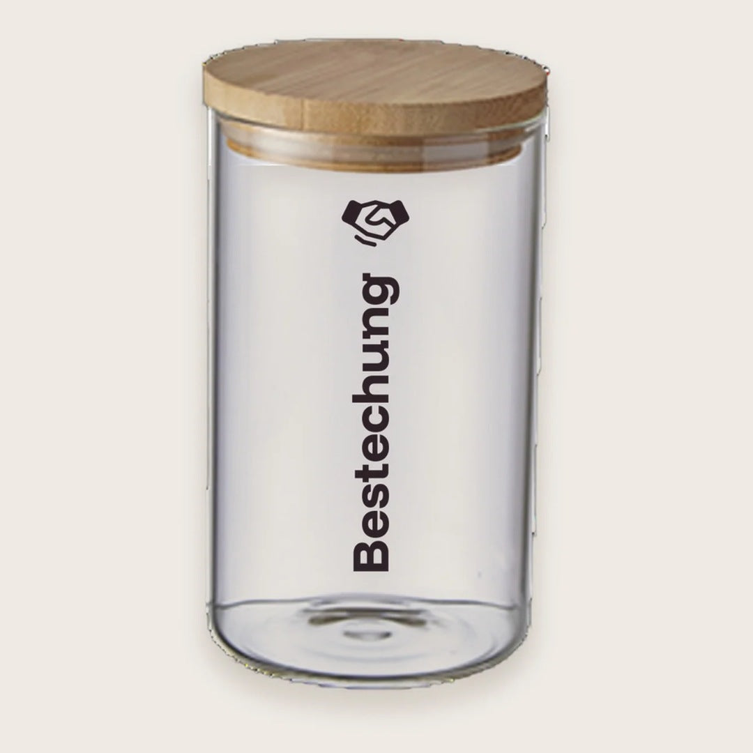 Hundekeksglas mit Holzdeckel und Spruch „Bestechung“ – handgeplottet bei Exceptional
